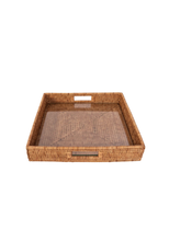 Load image into Gallery viewer, Artifacts Rattan Square Serving Ottoman Tray Glass Insert
