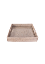 Load image into Gallery viewer, Artifacts Rattan Square Serving Ottoman Tray Glass Insert