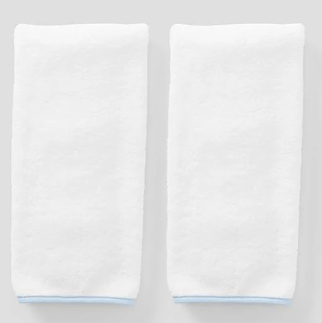 Signature Hand Towels (pair), Light Blue on White