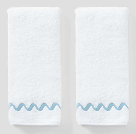 Weezie Towel - Wave Embroidered Hand Towels (pair), Spa Blue Wave