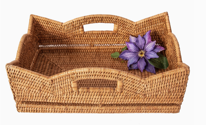 Artifacts Rattan Scallop Collection Rectangle Basket, Honey Brown