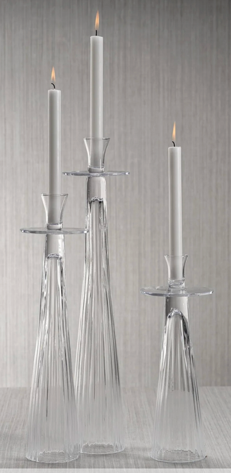 Tall Ribbed Glass Taper Holder - 18 inches