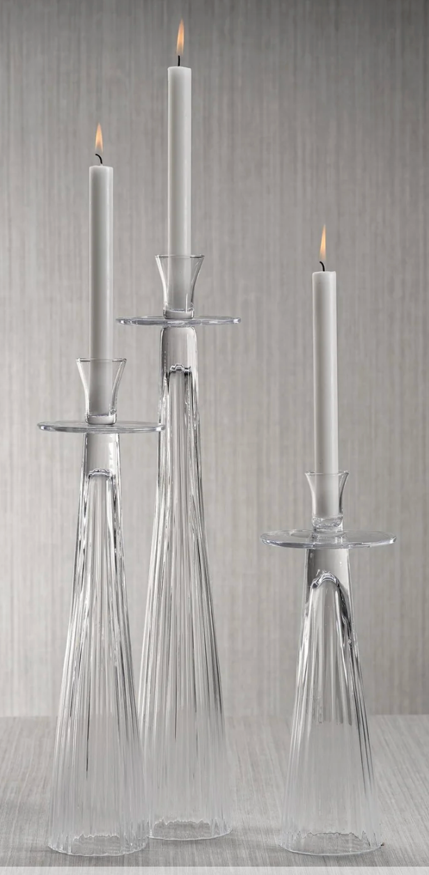 Tall Ribbed Glass Taper Holder - 18 inches