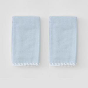 Weezie Towel - Stitched Edge Powder Bath Towels (pair),  White on Light Blue